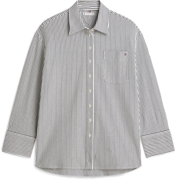 Tommy Hilfiger   PIQUE STRIPE RLX SHIRT Kadın Beyaz UK Gömlek - WW0WW47878 ürün görseli 1