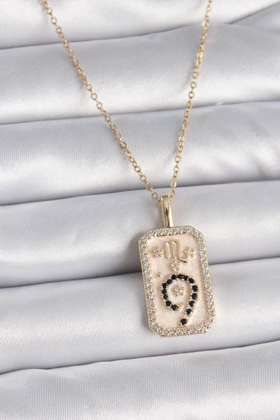 316L Çelik Gold Renk Zincir Akrep Burcu Zirkon Taşlı Kadın Kolye - TJ-BKO9465 ürün görseli 1