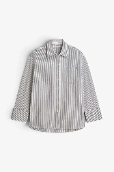 Tommy Hilfiger   PIQUE STRIPE RLX SHIRT Kadın Beyaz UK Gömlek - WW0WW47878 ürün görseli 1