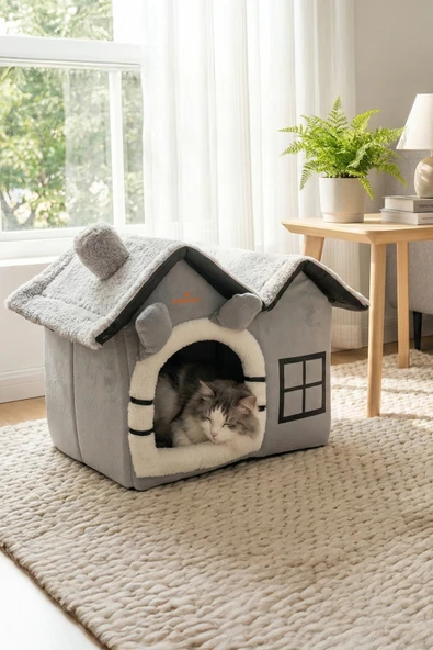 Kedi ve Küçük Irk Köpekler İçin Minderli Lüx Peluş Ev ürün görseli 1
