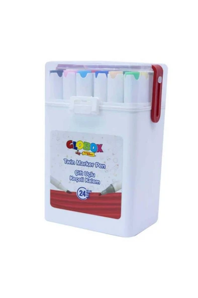 Globox Twin Marker Set Çift Uçlu Keçeli Kalem 24 Renk Plastik Çantalı ürün görseli 1