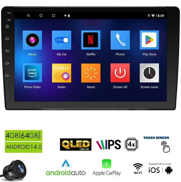 Dynamat rk-2002 android ekran multimedya 10 i̇nç 4+64gb 4 çekirdek android 14 ürün görseli 1