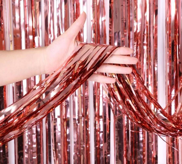 Rose Gold Püsküllü Kapı Perdesi - Parti, Bekarlığa Veda, Doğum Günü 1x2 m ürün görseli 1