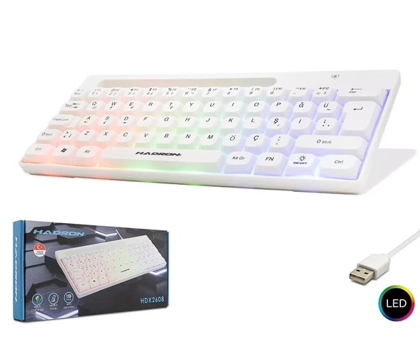 HADRON HDX-2608 Gaming Mini Klavye LED - Beyaz ürün görseli 1
