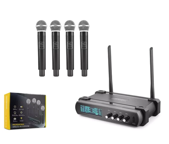 HADRON HDX2792 Profesyonel Kablosuz VHF Mikrofon 4 lü Set - Siyah ürün görseli 1