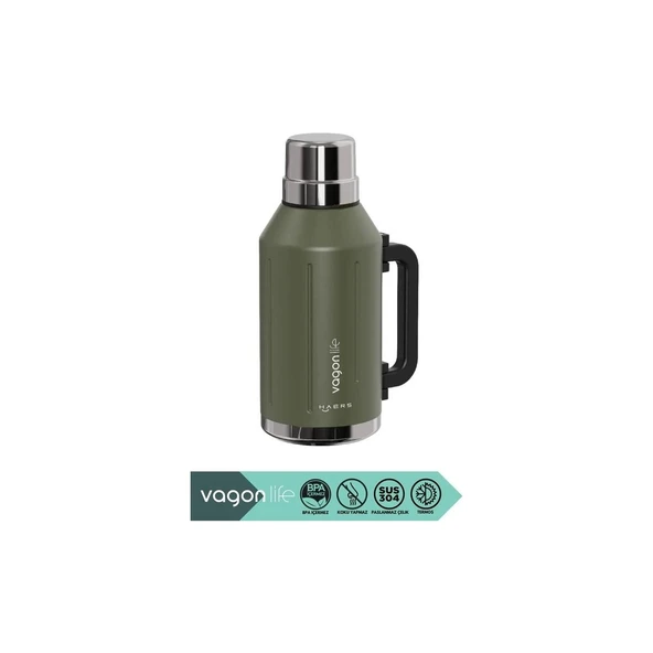 Vagonlife Haers Kulplu Paslanmaz Çelik Termos VGN1004 1200 ml Yeşil ürün görseli 1
