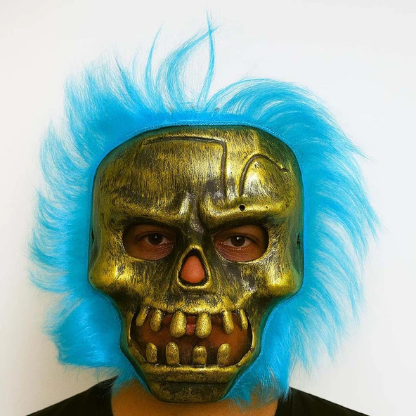 Wild Skull - Bakır Kafatası Turkuaz Saçlı İskelet Maske ürün görseli 1