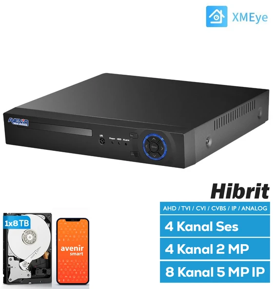 AVENIR AV-TC04M h.265 AHD DVR 4 Kanal 5 MP 5IN1 Hibrit XMEYE ürün görseli 1