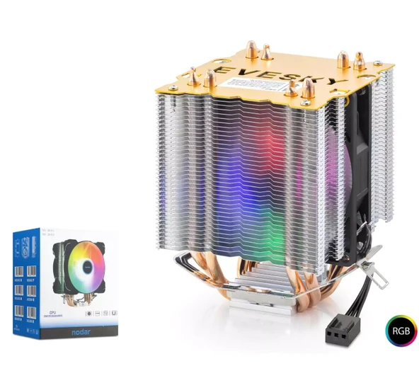 NODAR ND-2604 CPU İşlemci Kule Tipi Soğutucu 500 Serisi Çift Fanlı 4 Bakır Borulu RGB - Siyah ürün görseli 1