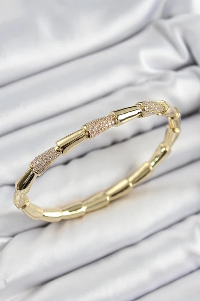 Pirinç Zirkon Taşlı Kemik Model Gold Renk Vip Kadın Bileklik - TJ-BB7341 ürün görseli 1