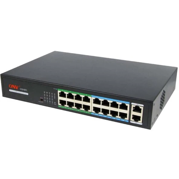 AVENIR AV-H1016PL 16+2 Ports PoE Switch (1-16 Ports PoE 9-16 Port Kablo Desteklemesi Şartı ile 250m) 200W ürün görseli 1