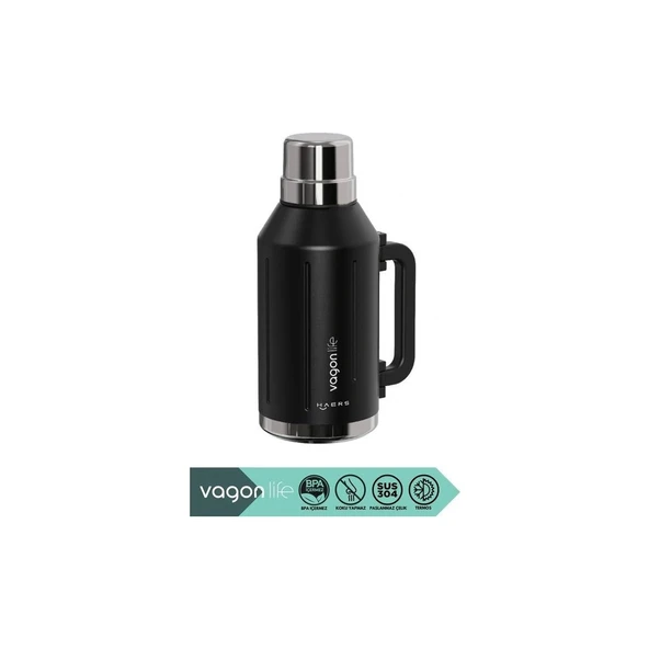 Vagonlife Haers Kulplu Paslanmaz Çelik Termos VGN1004 1200 ml Siyah ürün görseli 1