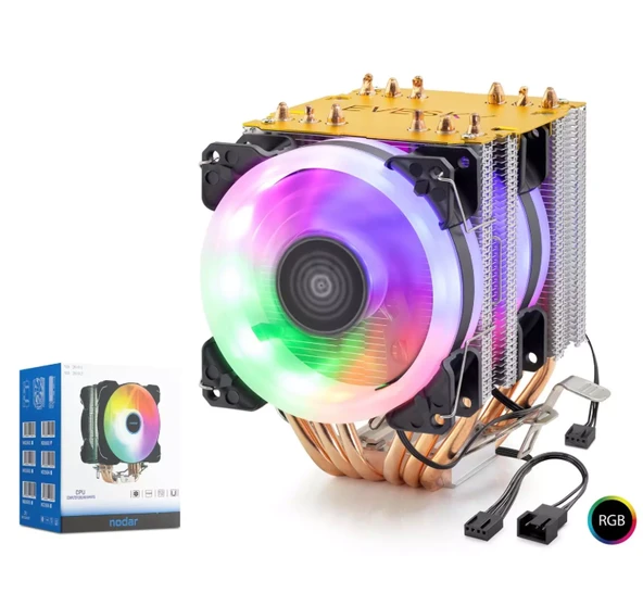 NODAR ND-2606 CPU İşlemci Kule Tipi Soğutucu 600 Serisi Çift Fanlı 6 Bakır Borulu RGB ürün görseli 1