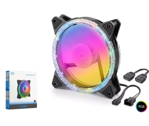 NODAR ND-2663 Kasa Fanı Kristal ARGB 12 cm - Siyah ürün görseli 1