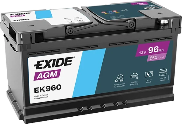 Exide EK960 12V 96Ah 850A Start Stop Agm Akü (Üretim Tarihi:2025) ürün görseli 1