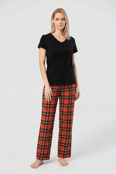 Türen Kadın Ekoseli Pijama Takımı T3618/Turuncu 2 ürün görseli 1