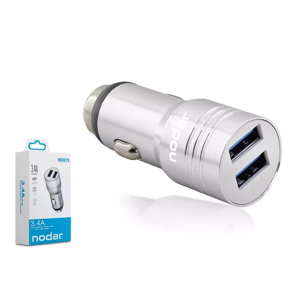 Nodar Nd-1075 Usb Double Metal Araç Şarj 3.4A Silver (AVD-250) ürün görseli 1
