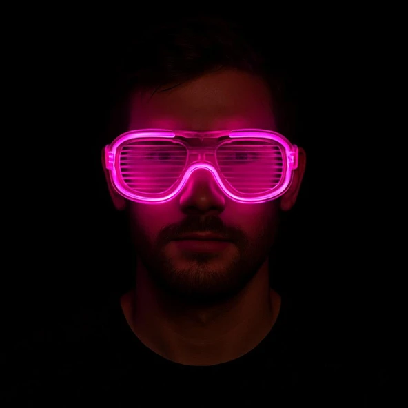 Pembe Led Işıklı Parti Gözlüğü - Neon Glow Şerit Gözlük 3 Modlu ürün görseli 1