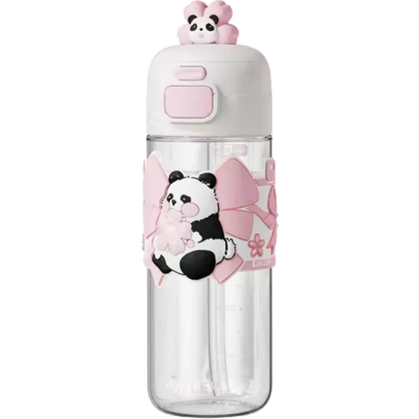Vagonlife Panda Figürlü Pipetli Suluk 600ML-Pembe ürün görseli 1