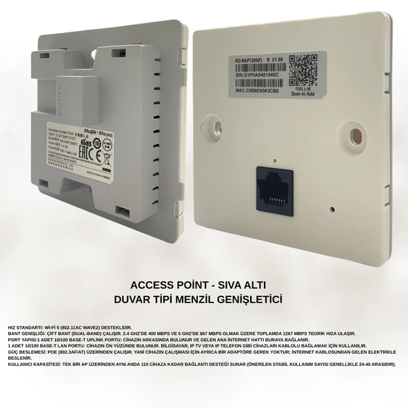 Access Point - Sıva Altı Duvar Tipi Menzil Genişletici ürün görseli 1
