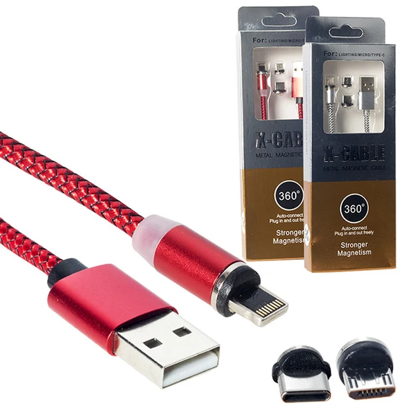 POWERMASTER MIKNATISLI DEĞİŞTİRİLEBİLİR TYPE-C-LIGHTINING-SAMSUNG UÇ ÖRGÜLÜ MANYETİK METAL (AVD-325-326) ürün görseli 1