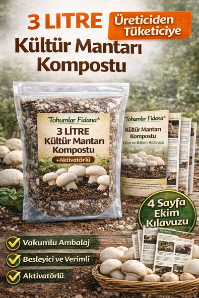 3 LİTRE Kültür Mantarı Kompostu Üreticiden Tüketiciye Activatörlü 4 Sayfa Ekim Kılavuzu ürün görseli 1