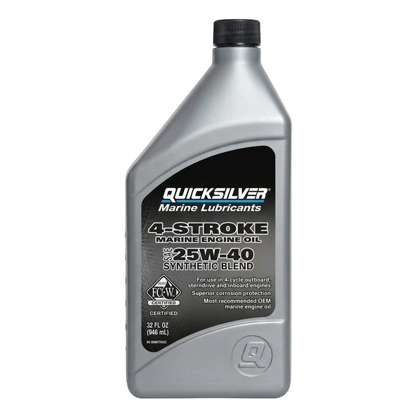 Quicksilver 25W-40 4-Zamanlı Sentetik Deniz Motor Yağı 1L (92-8M0086226) ürün görseli 1