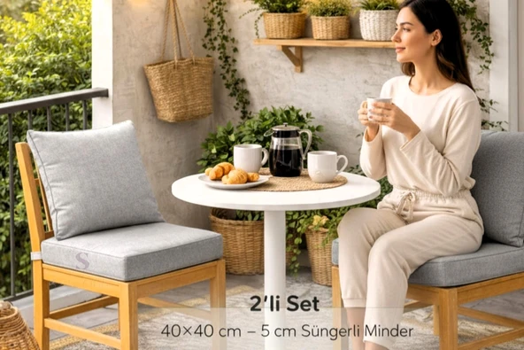 GRİ Fermuarlı Sırt Kırlentli 2 'Lİ Sandalye Minder Seti – 5 cm Süngerli, Su İtici ürün görseli 1