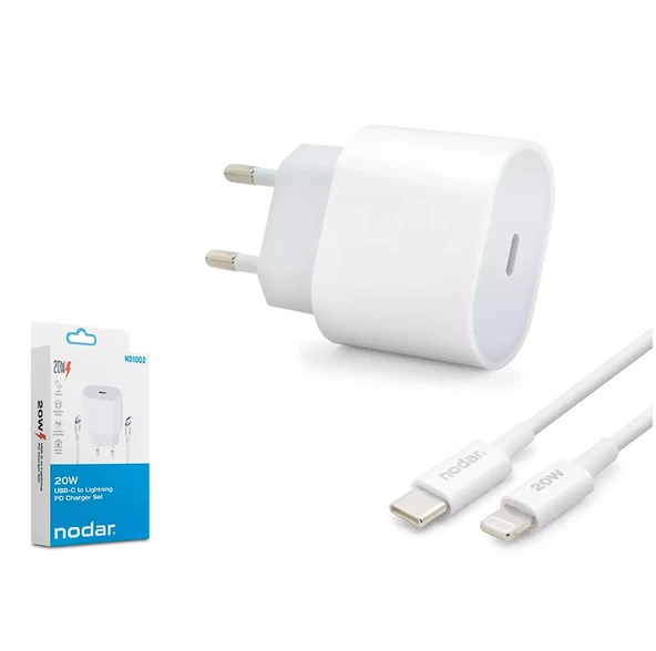 Nodar Nd-1002 Type-C To Lightning Şarj Seti 20W Beyaz (AVD-350) ürün görseli 1