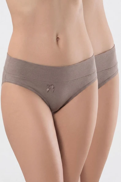 Türen Kadin Beli Lastikli Likrali 2'li Pamuklu Bikini Külot 955/Vizon ürün görseli 1