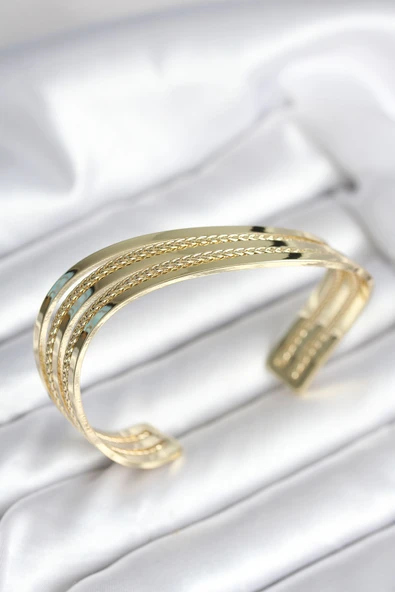 Eğik Şerit Model Gold Renk Pirinç Kadın Bileklik - TJ-BB8019 ürün görseli 1