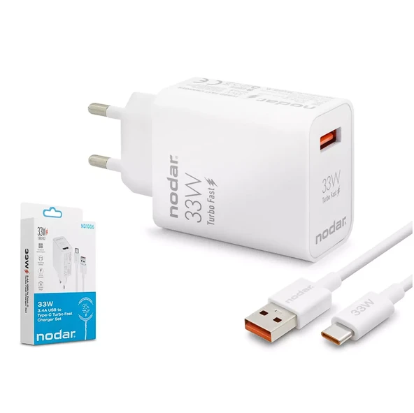 Nodar Nd-1006 Usb To Type-C Turbo Fast Şarj Seti 33W Beyaz (AVD-349) ürün görseli 1