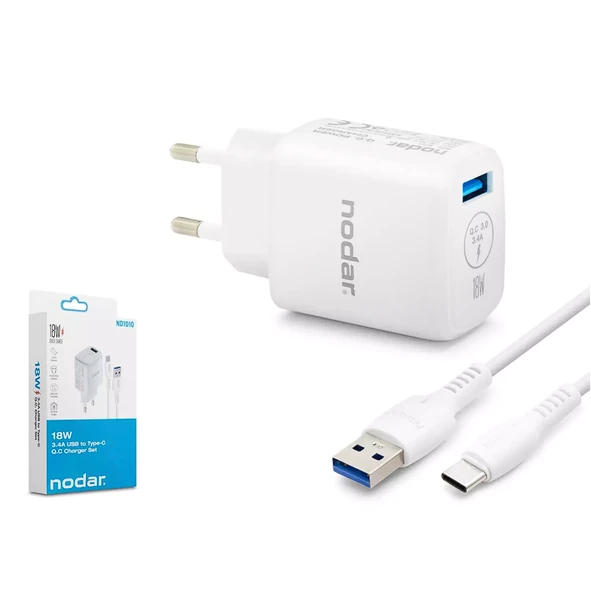 Nodar Nd-1010 Usb To Type-C Fast Şarj Seti Q.C 3.0 3.4A 18W Beyaz (AVD-344) ürün görseli 1