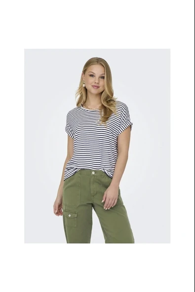 Only   ONLMOSTER STRIPE S/S O-NECK TOP JRS NOOS Kadın Gri Bluz - 15206243 ürün görseli 1