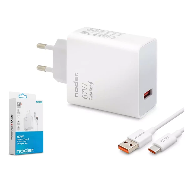 Nodar Nd-1008 Usb To Type-C Turbo Fast Şarj Seti 67W Beyaz (AVD-352) ürün görseli 1