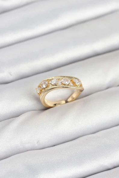 Pirinç Gold Renk Zirkon Taşlı Kadın Yüzük - TJ-BYK3872 ürün görseli 1