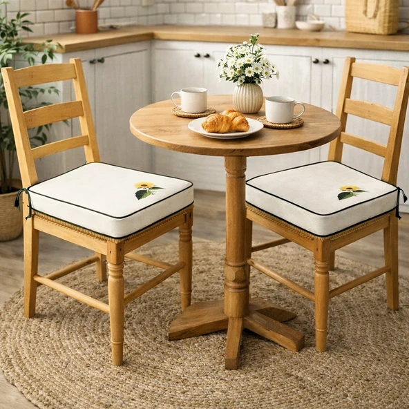 Ayçiçeği Nakışlı Sandalye Minderi 40x40x5 cm Panama Keten 5 cm Süngerli Özel Tasarım ürün görseli 1