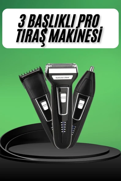 Tıraş Makinesi 3 Başlıklı T Başlıklı Hassas Ciltlere Özel Saç Sakal Vücut Kulak ve Burun ürün görseli 1