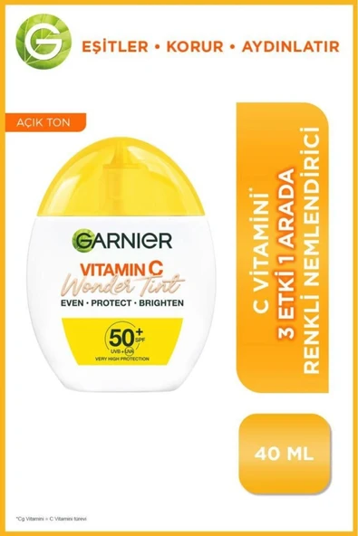 C Vitamini Wonder Tint 3 Etki 1 Arada 50+SPF Renkli Nemlendirici Yüz Güneş Kremi 40 ml Açık Ton ürün görseli 1