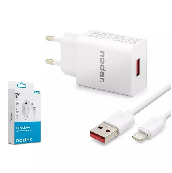 Nodar Nd-1001 Usb To Lightning Şarj Seti 2.4A 12W Beyaz (AVD-356) ürün görseli 1