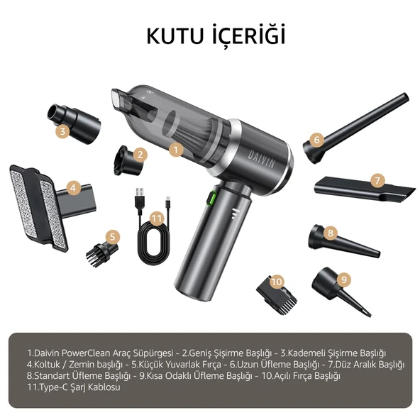 Daivin Powerclean Şarjlı Araç Süpürgesi - Resim 10