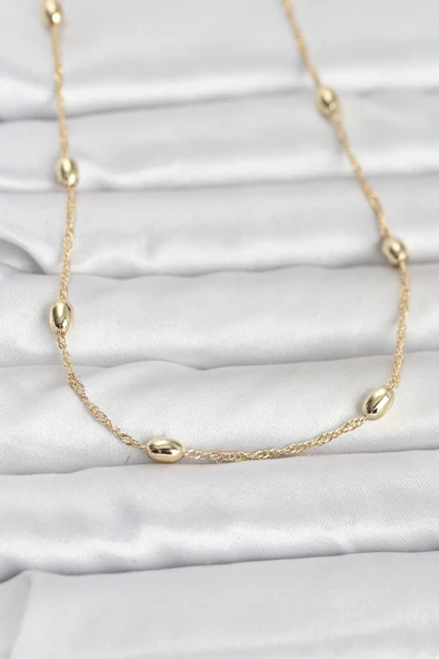 CM 14K Gold Renk Topçuklu Burgu Zincir Model 60 cm Kadın Kolye - TJ-BKO10963 ürün görseli 1