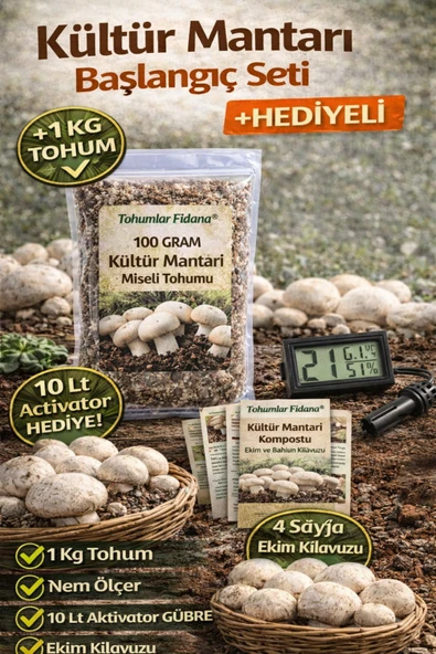 Kültür Mantarı Başlangıç Seti 1 Kg Tohum + Nem Ölçer + 10 Lt Activator 4 sayfa klavuz hediyeli ürün görseli 1