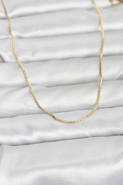 CM 14K Gold Renk İnce Kare Zincirli Model 60 cm Kadın Kolye - TJ-BKO10956 ürün görseli 1
