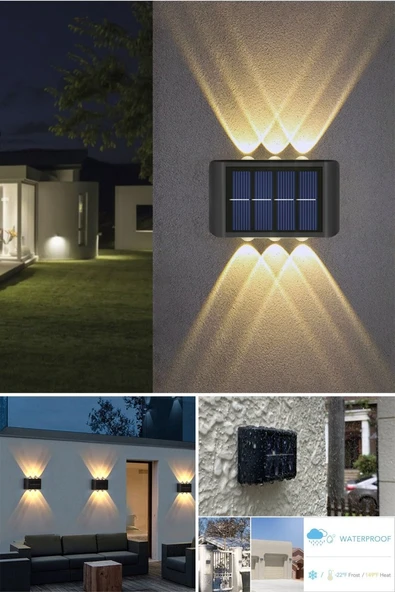 6ledli  Solar Duvar Lambası Aplik Güneş Enerji Gün Işığı 2 Li Set ürün görseli 1