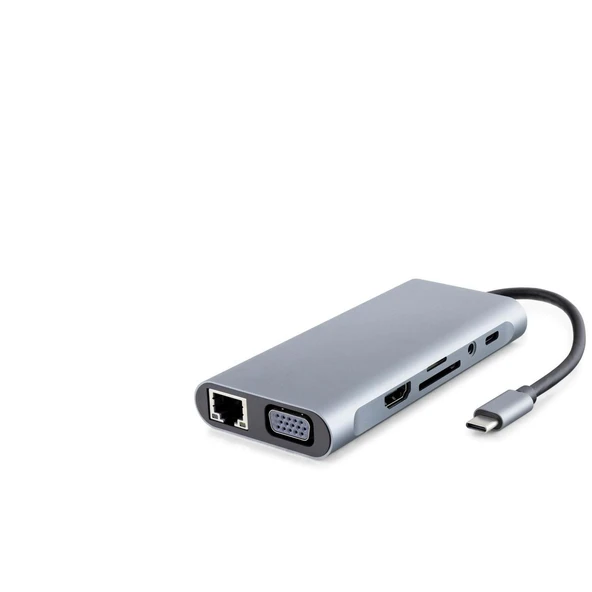 Type-C Hdtv Combo Hdmı + Type-C + 4 * Usb3.0 + Vga + Audıo + Lan + Tf + Sd 11 In 1 Gri HDX7830 ürün görseli 1