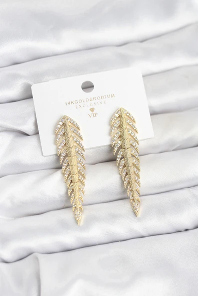 Pirinç Gold Renk Balık Sırtı Model Zirkon Taşlı Kadın Küpe TJ-BKP11516 ürün görseli 1