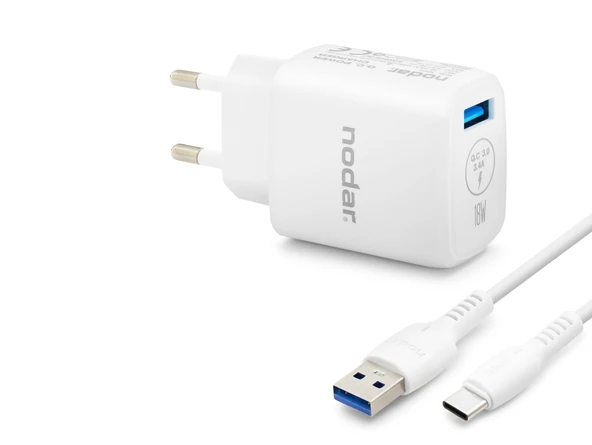 Type-C Qc 3.0 Hızlı Şarj Seti 18W 3.4A Usb Adaptörlü - Beyaz ND1010 ürün görseli 1