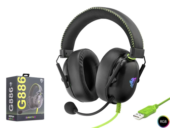 Gaming Kulaklik Usb Rgb 7.1 - Si̇yah/Yeşi̇l G886 ürün görseli 1