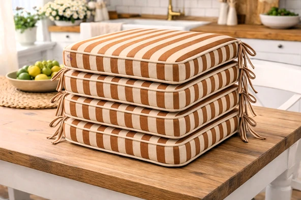 Kahverengi çizgili Sandalye Minderi 40x40x5 cm – Leke Tutmaz Sıvı İtici ürün görseli 1